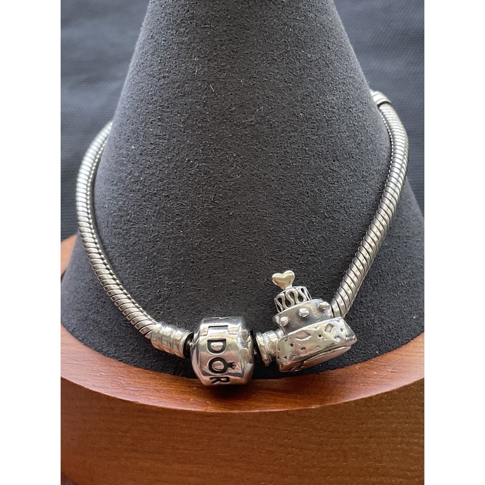 Pandora ALE 925 Sterling Silver Bracelet Wedding Cake Charm Gold Heart Top